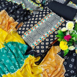 Qualityful Kashmiri cotton Printed Unstitched 100% Cotton Three Pieces for Women