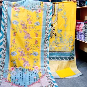 Jom Jom A+100%cotton Digital Printed Unstitched Three Piece for Women