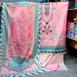 Jom Jom A+100%cotton Digital Printed Unstitched Three Piece for Women